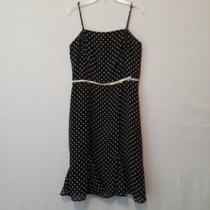 CDC Spaghetti Strap, Black w White Polka Dot Short Fit & Flare Dress; Size 6